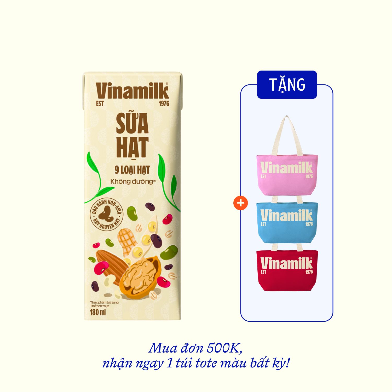 Sữa hạt Vinamilk 9 loại hạt không đường 180ml