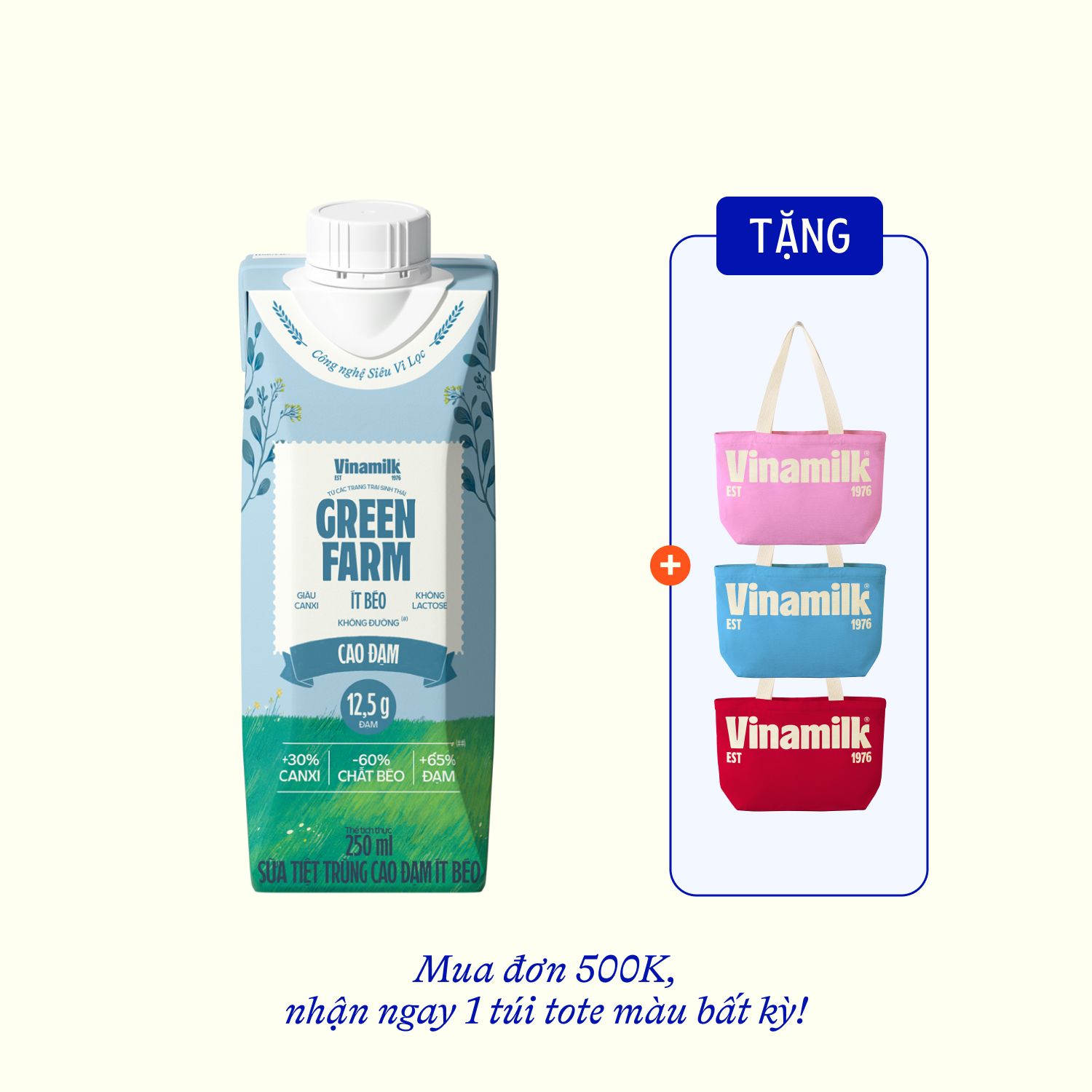 Sữa tươi tiệt trùng Green Farm Cao đạm ít béo 250ml