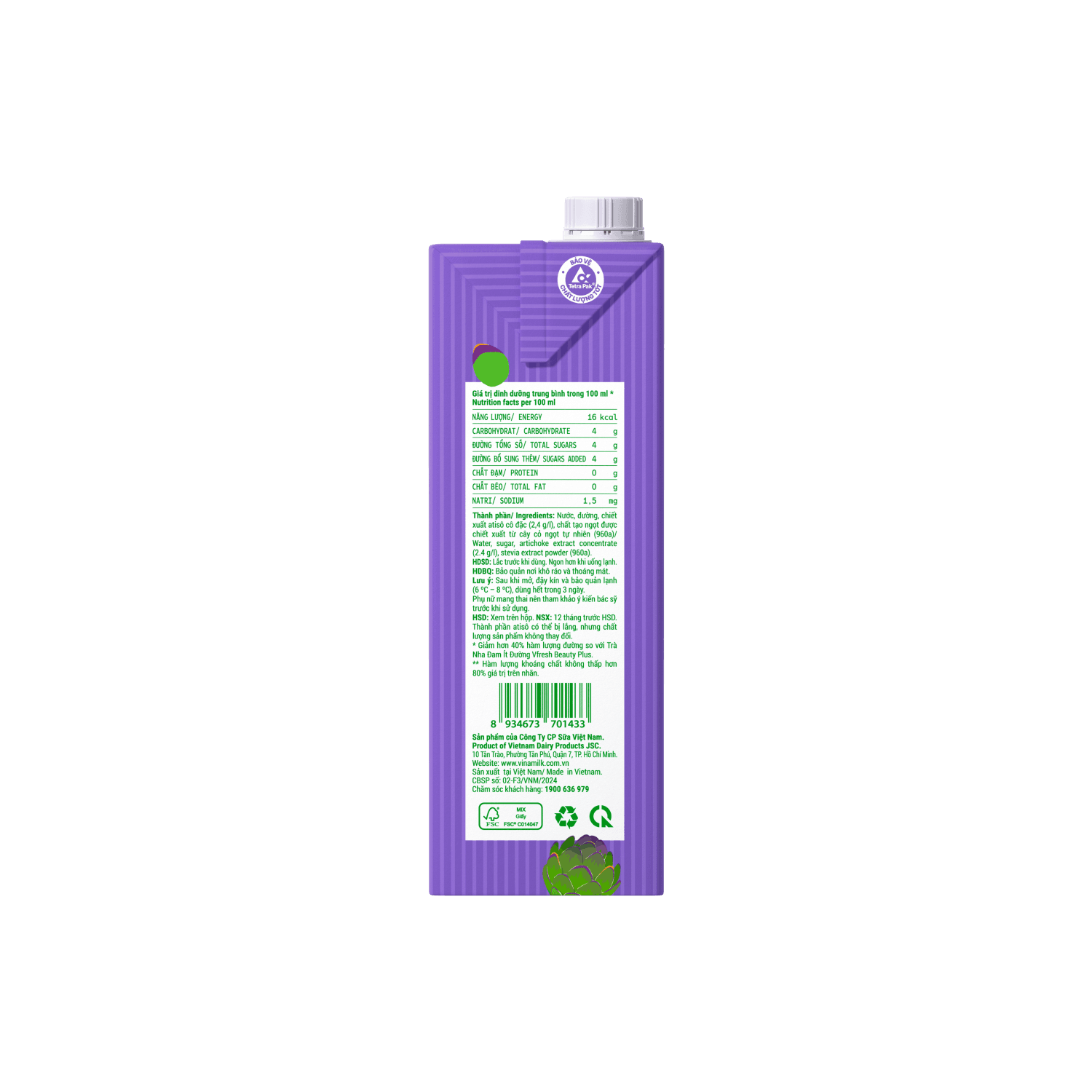 Trà Vinamilk Atisô Rất ít đường 1L