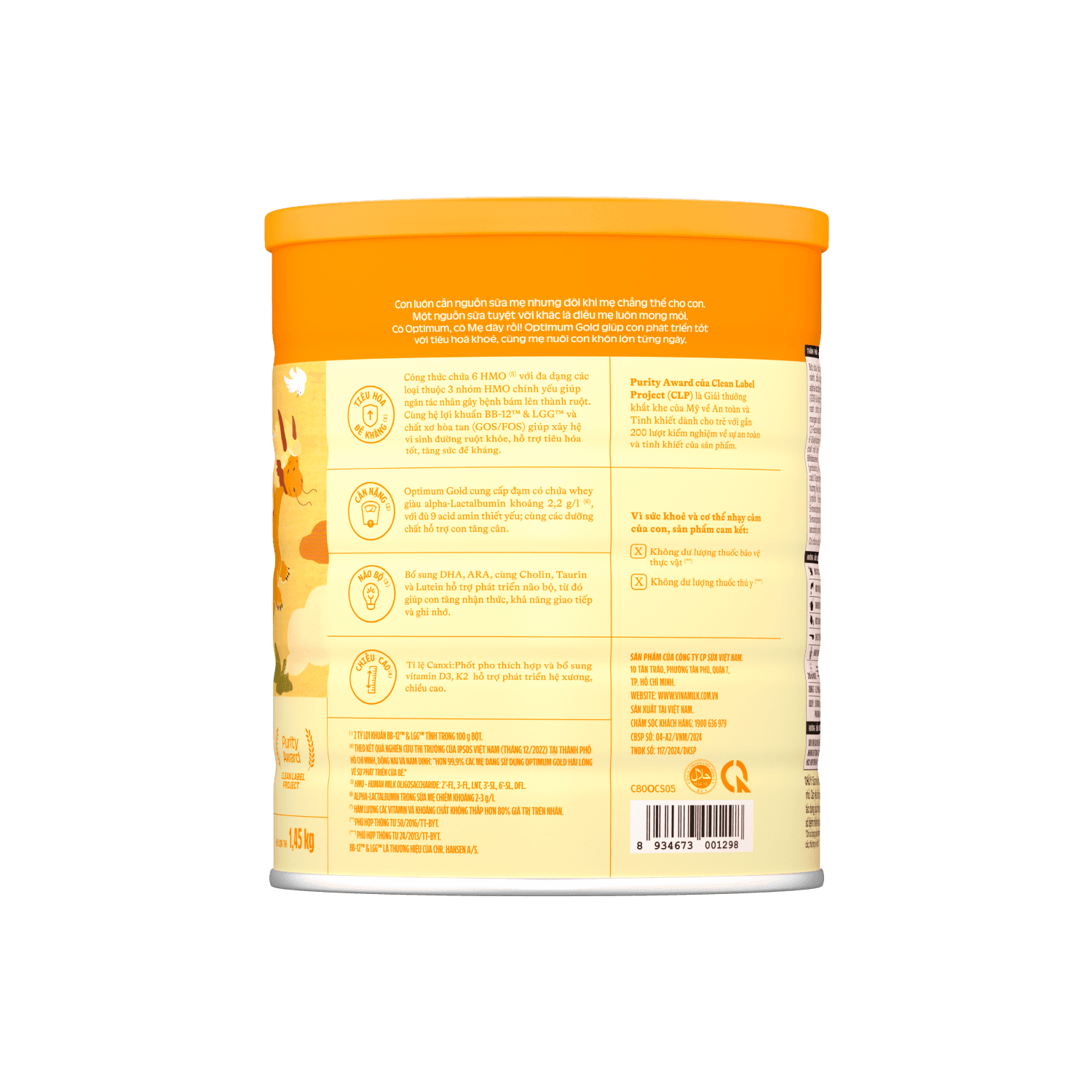 Sữa bột trẻ em Optimum Gold 3 (1-2 tuổi) 1,45kg