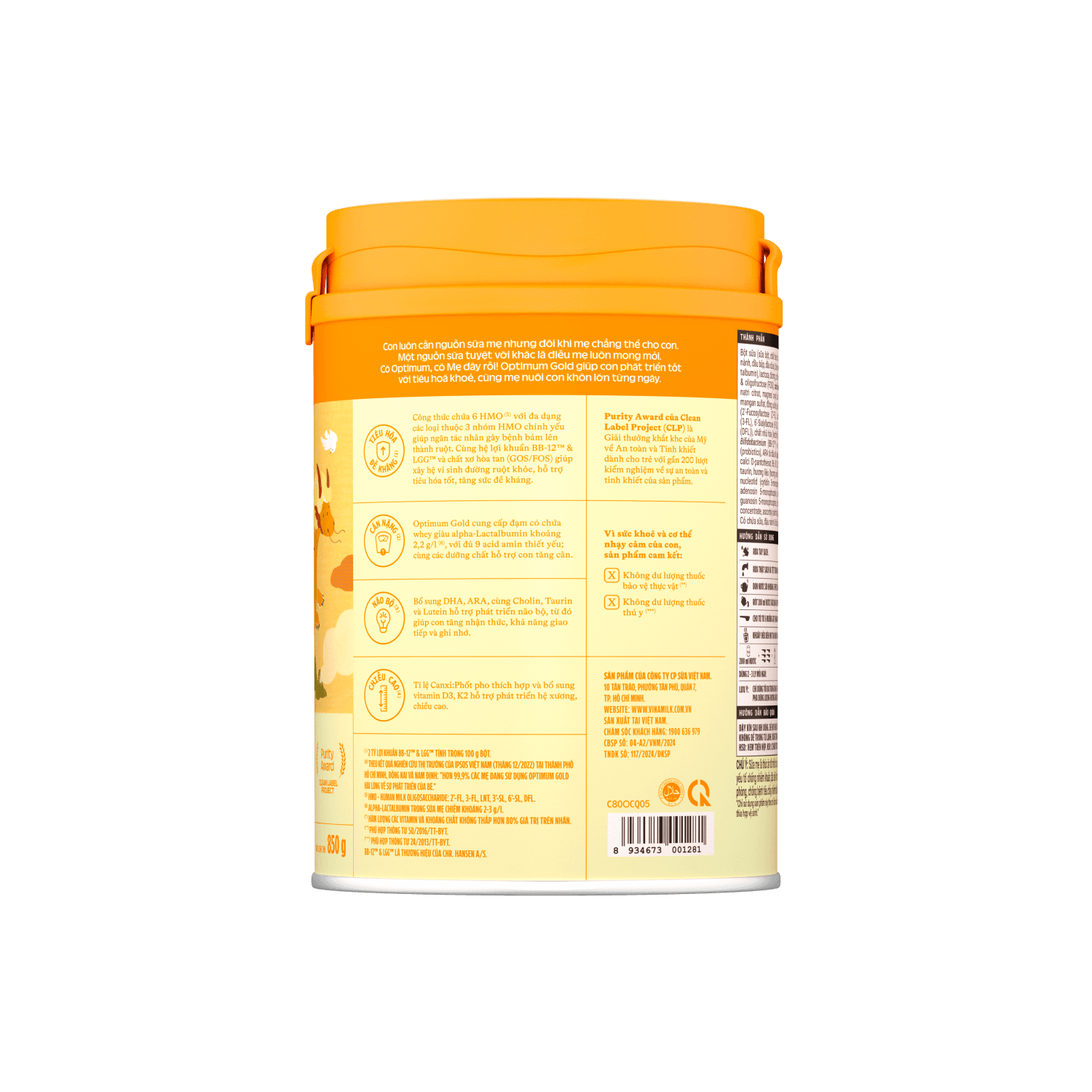 Sữa bột trẻ em Optimum Gold 3 (1-2 tuổi) 850g