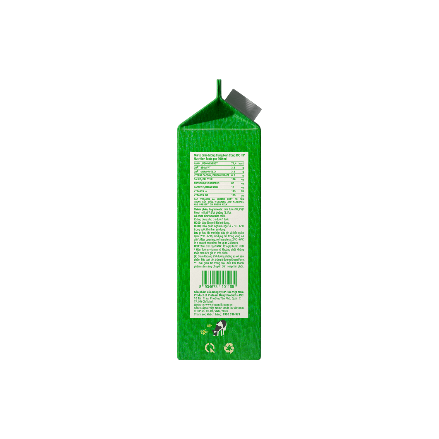 Pasteurized Fresh Milk Green Farm Very Low Sugar 900ml