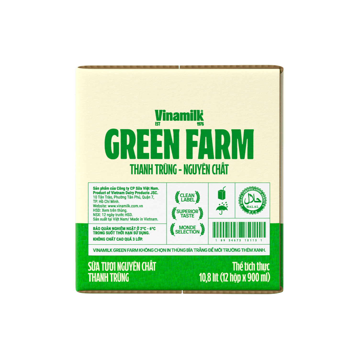 Sữa tươi thanh trùng Green Farm Không đường 900ml