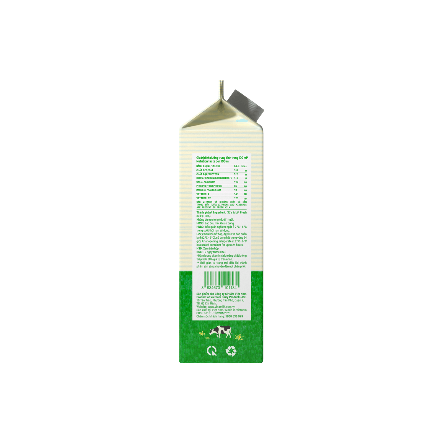 Sữa tươi thanh trùng Green Farm Không đường 900ml