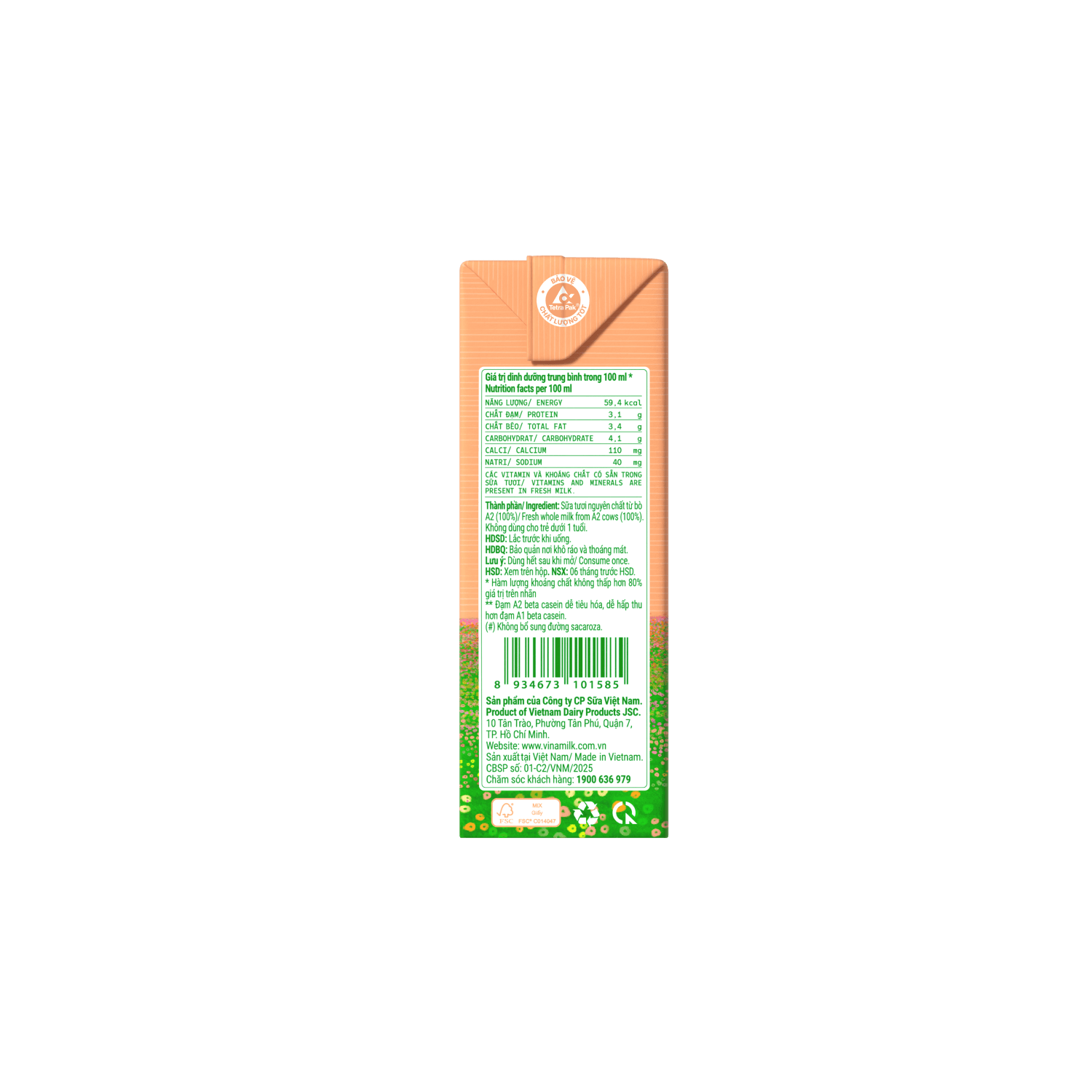 Sữa tươi tiệt trùng Green Farm A2 không đường 110ml