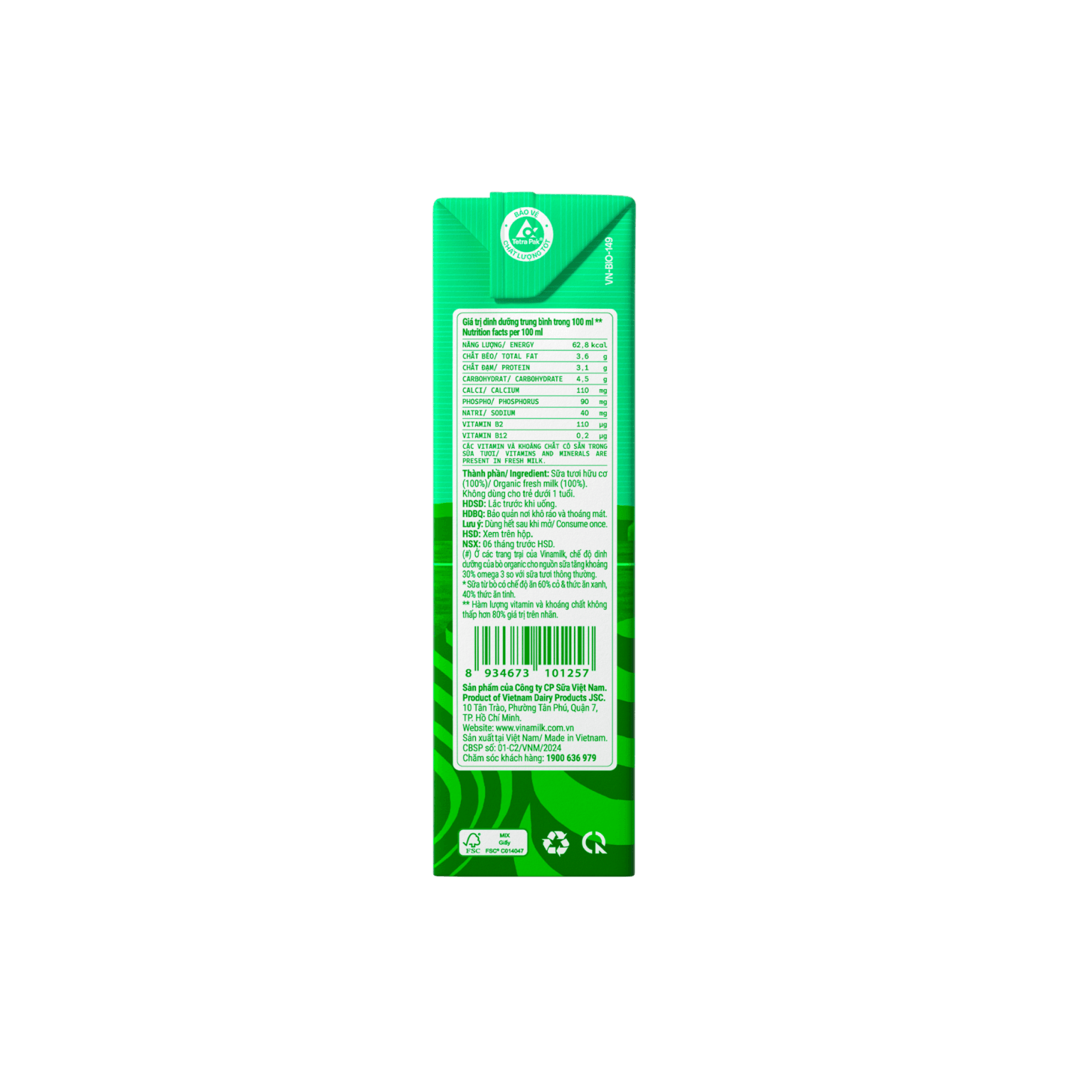 Sữa tươi tiệt trùng Green Farm Organic 180ml