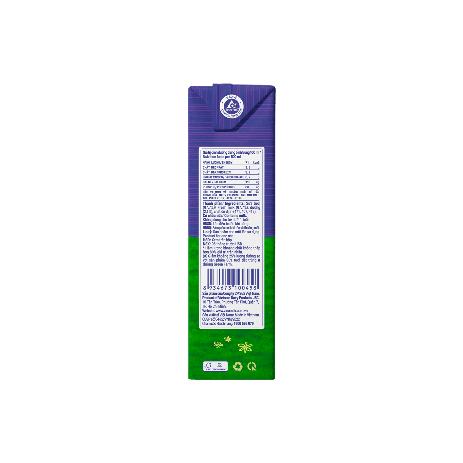 Sữa tươi tiệt trùng Green Farm Rất ít đường 180ml