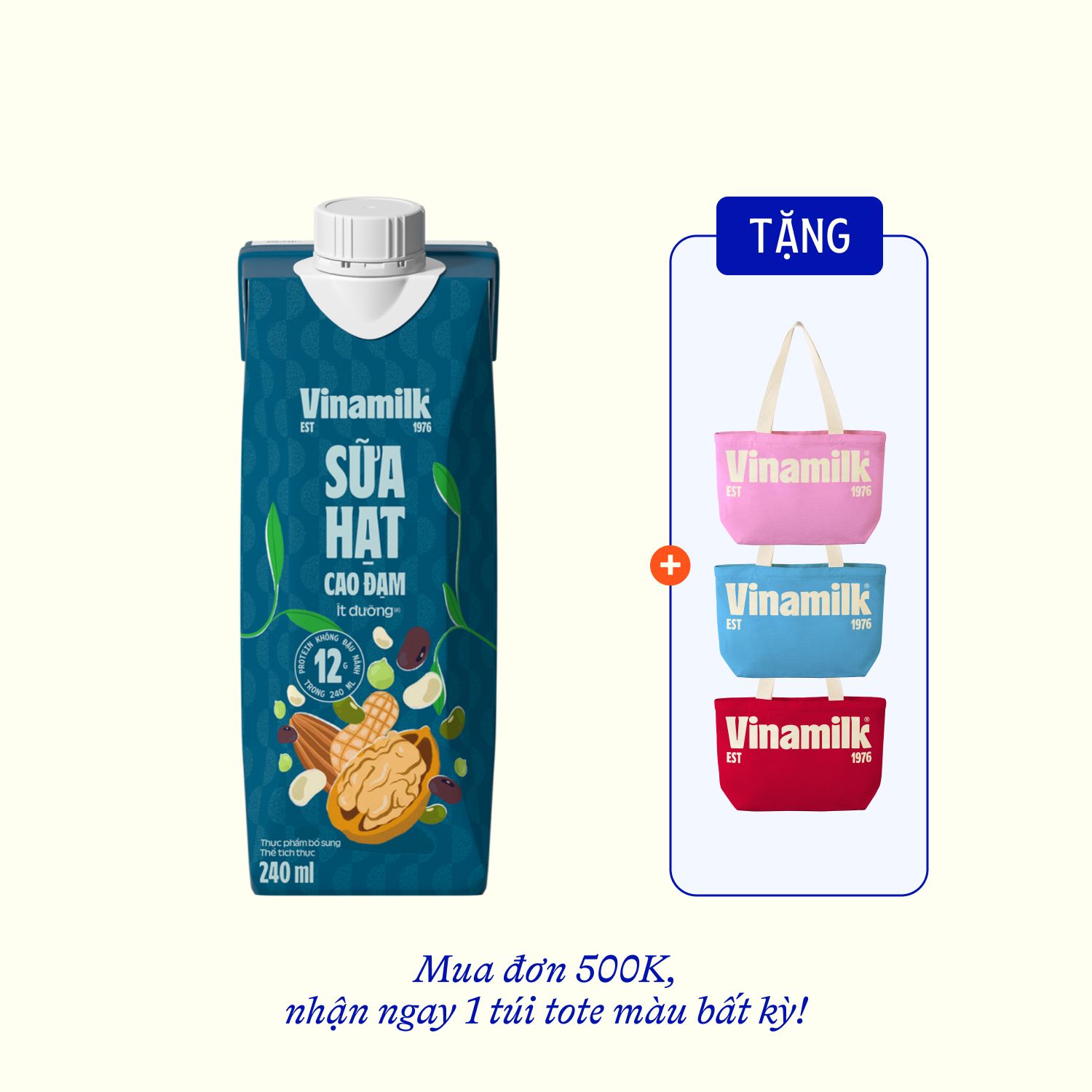 Sữa hạt Vinamilk Cao Đạm ít đường 240ml